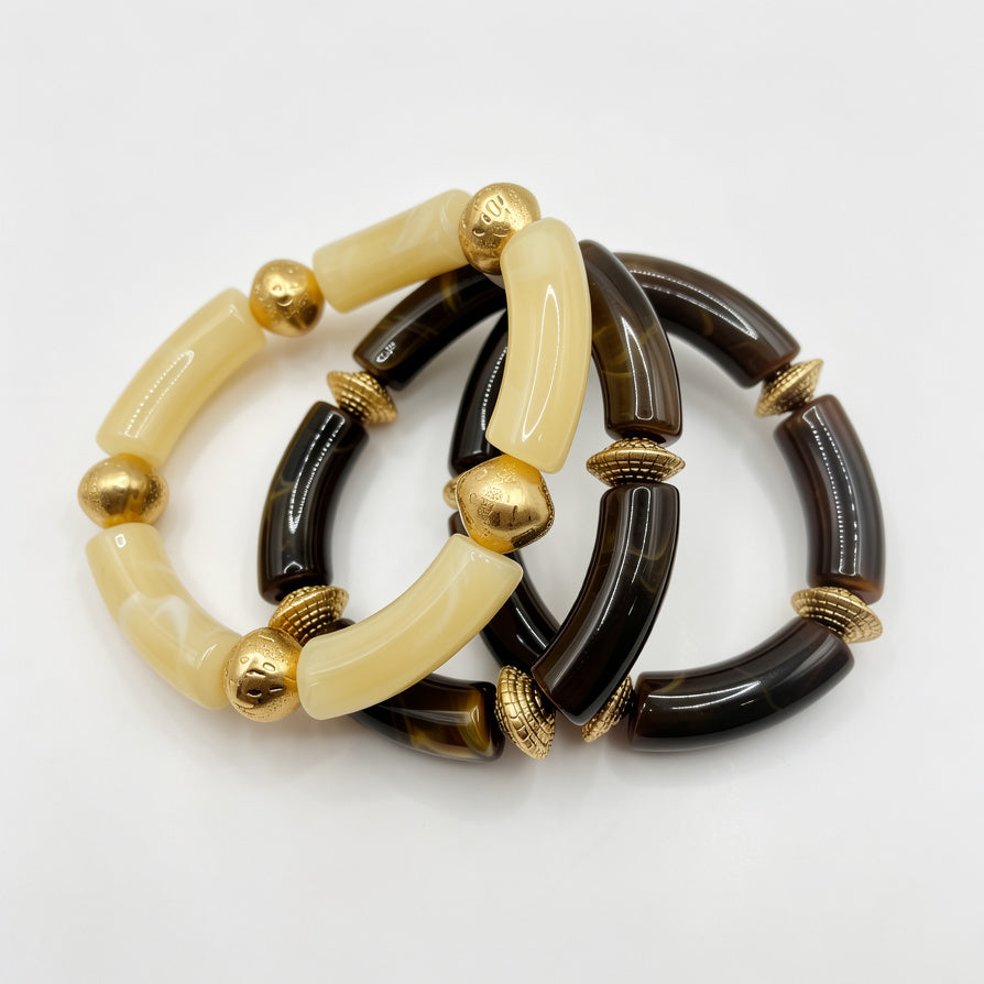 Pulseras de cuentas curvas de ágata con acabado dorado | Lote mayorista B2B, 2 colores disponibles|JI JOYA