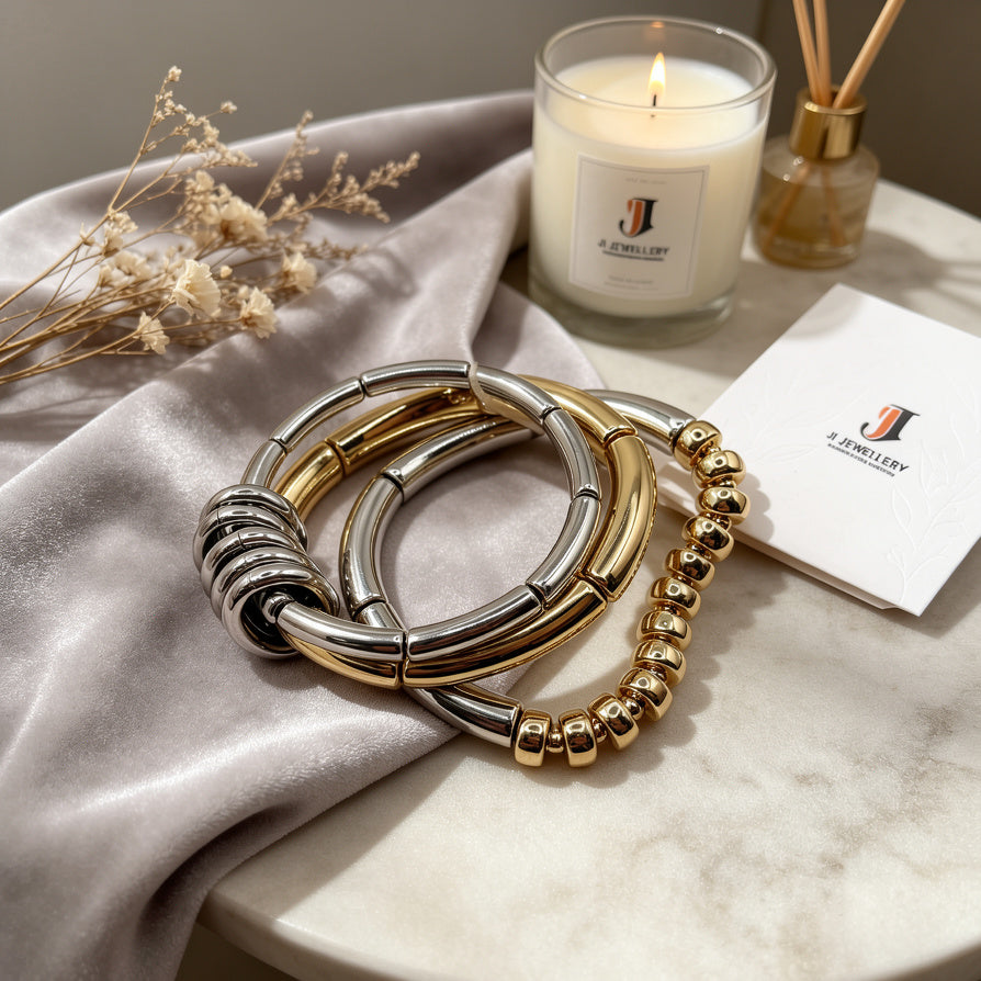 Brazalete Elástico Minimalista | Diseño Moderno 2 Colores (Oro/Plata) - Joyería Mayorista para Colecciones de Temporada|JI JOYA