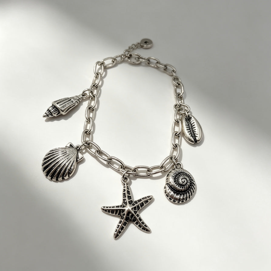 Pulsera con dijes marinos | Estrella de mar y conchas | Dorada/Plateada | Joyería al por mayor para mujer|JI JOYA