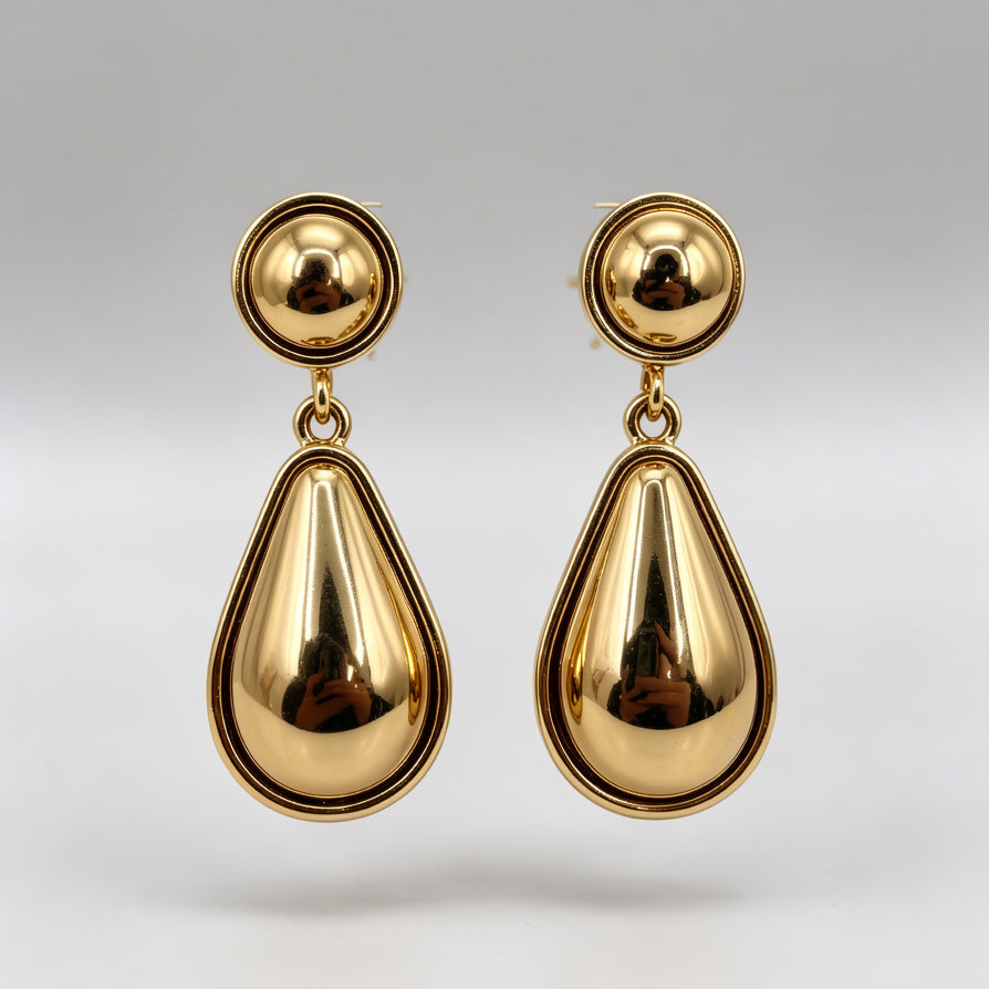 Pendientes de Gota Doble Color Oro/Plata - Bisutería de Aleación de Zinc al Por Mayor - Elegantes y Versátiles para Mujer|JI JOYA