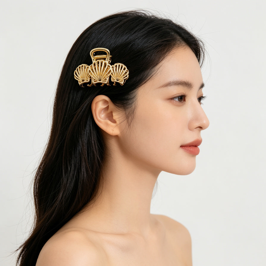 Pinza de Pelo Concha de Oro | Clip de Cabello Dorado Minimalista para Mujer | Accesorio de Moda para Mayoristas|JI JOYA