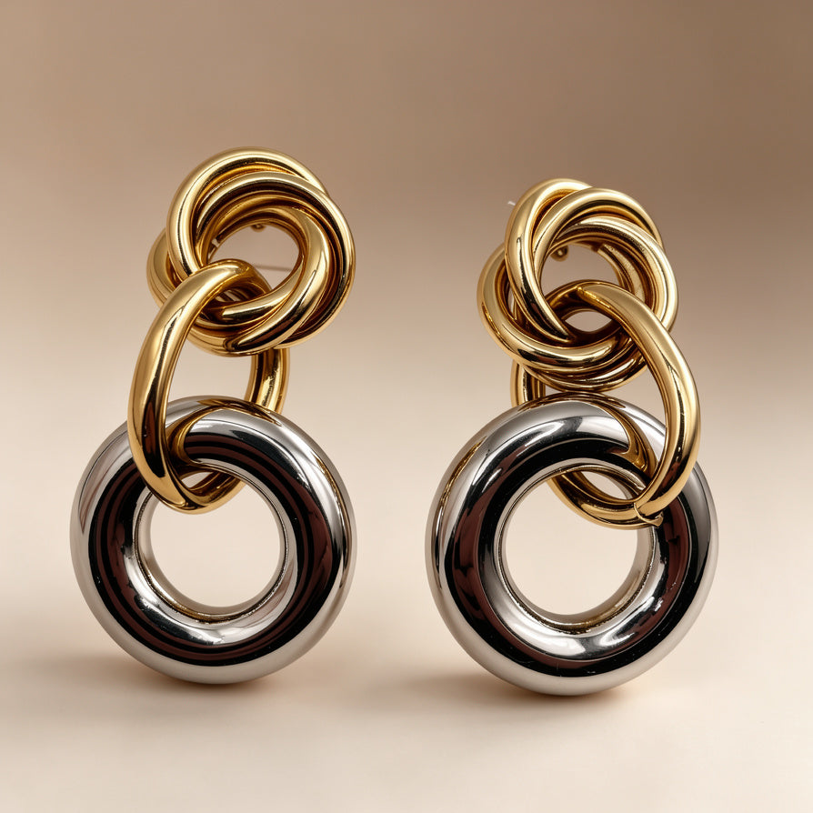 Pendientes de cadena geométrica bicolor, aleación de zinc, joyería fast fashion al por mayor|JI JOYA