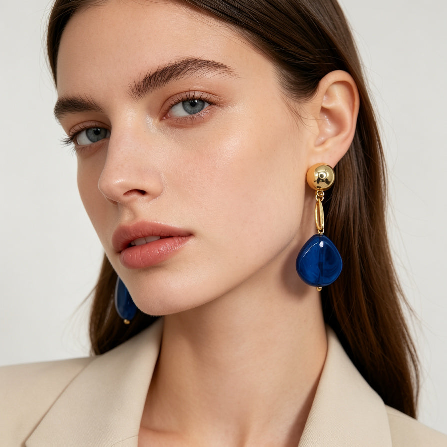 Set de Collar y Pendientes de Piedra Resina Colorida | Joyería de Moda Mayorista | Diseño Elegante para Mujeres|JI JOYA