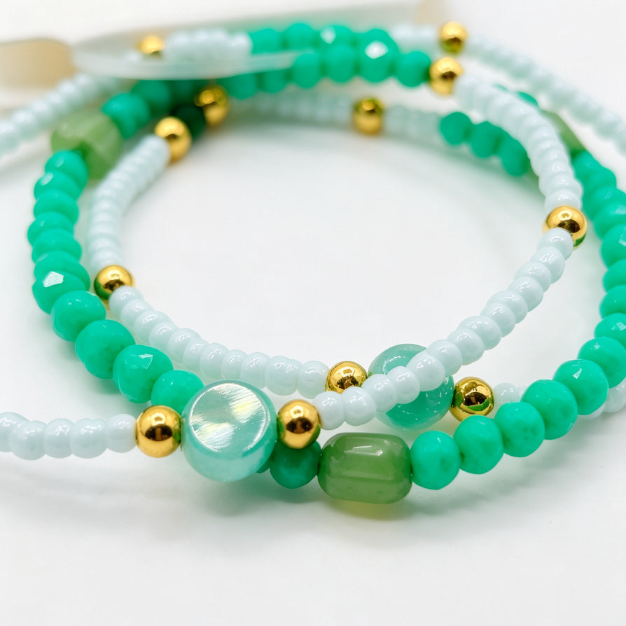 Pulseras de Cuentas Verde Menta Conjunto de 3|Venta al Por Mayor para Tiendas|JI JOYA