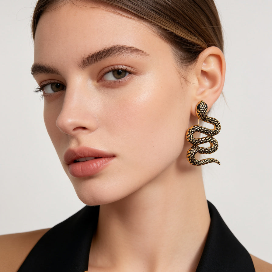 Pendientes de Serpiente de Metal Dorado Vintage, Bisutería Moda Mujer Al Por Mayor, Diseño Exclusivo Antiguo, Accesorio de Joyería Tendencia 2026|JI JOYA