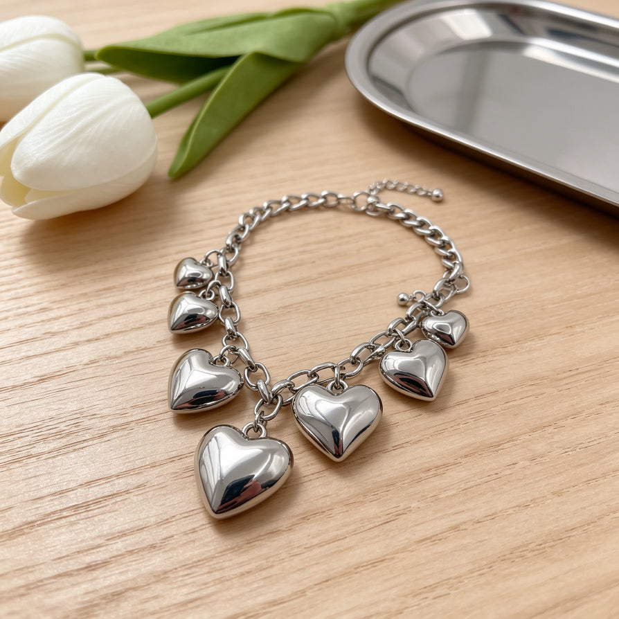 Pulsera de Zinc allory con Dijes de Corazón Brillante | Mayorista de Joyería Moda