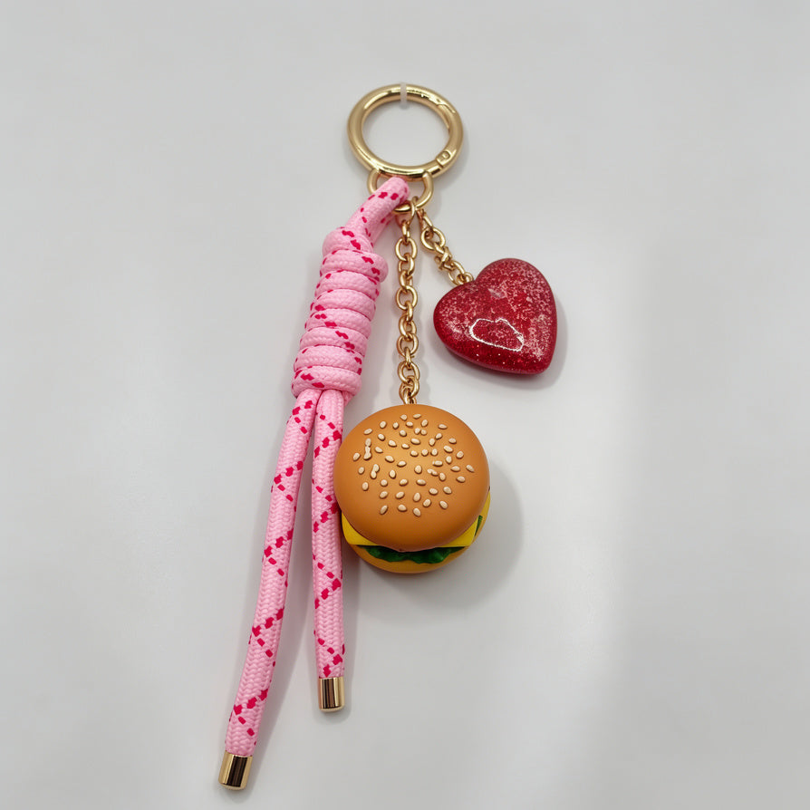 Llavero de Hamburguesa con Corazón Rosa - Llavero de Moda para Llaveros y Bolsos, Accesorio al Por Mayor|JI JOYA