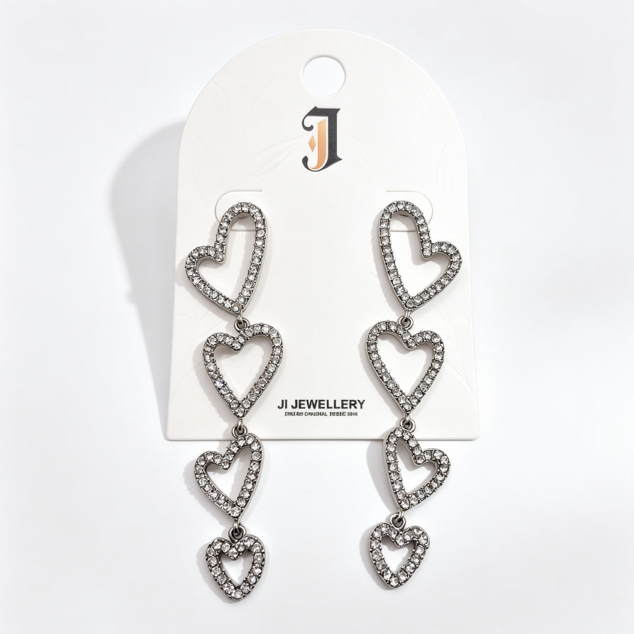 Pendientes de Corazón Colgante con Circonitas - Plata y Dorado - Joyería al Por Mayor|JI JOYA