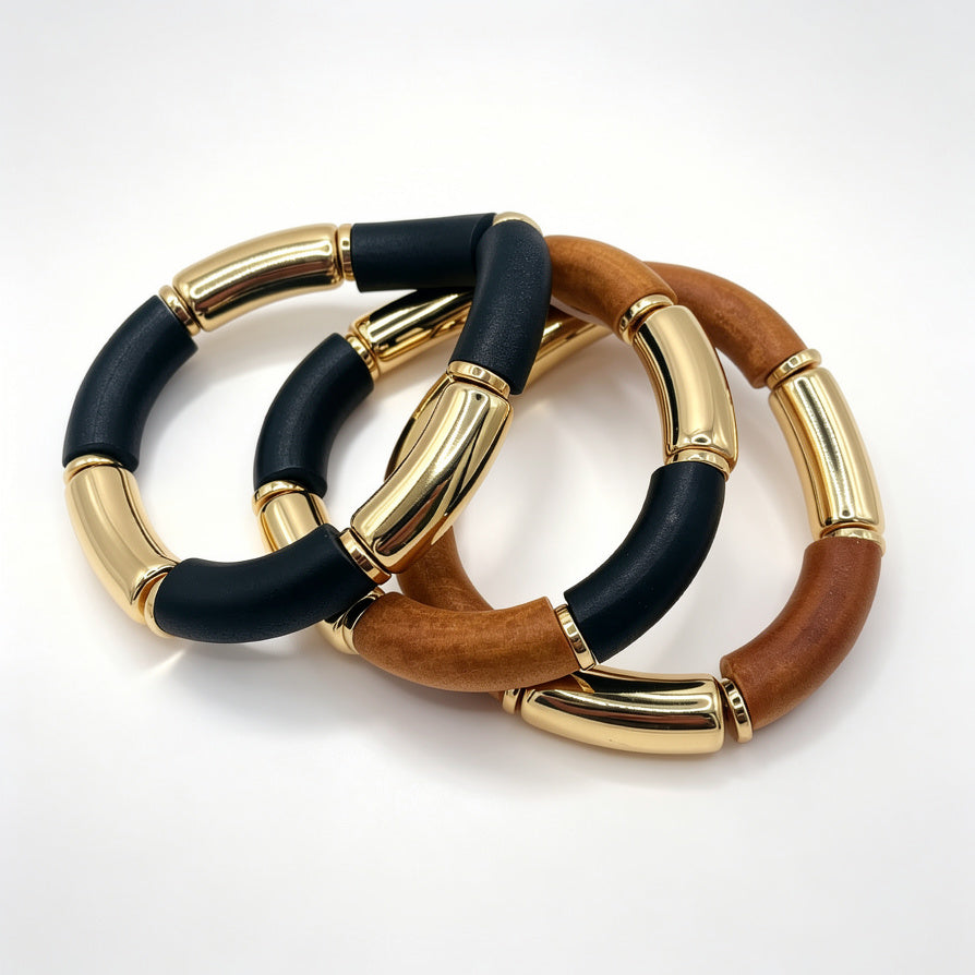 Pulseras Elásticas de 3 Piezas - Diseño Moderno Dorado/Plateado, Bisutería Mayorista para Mujeres|JI JOYA