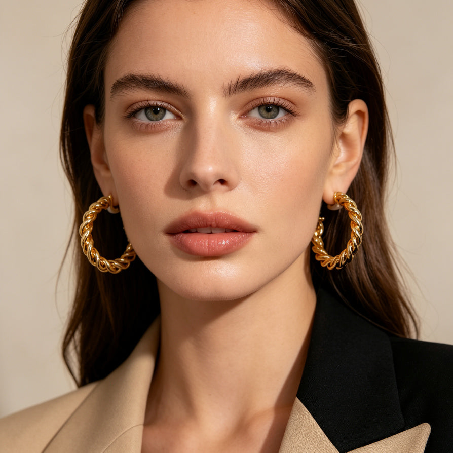 Aretes C de Cadena Trenzada | Pendientes de Moda Dorados/Plateados para Mujeres | Joyería al Por Mayor|JI JOYA