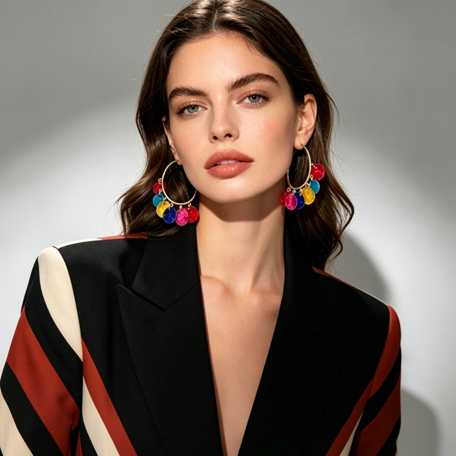 Pendientes Aro Coloridos de Lentejuelas Redondas, Bisutería Moda Mujer Al Por Mayor|JI JOYA