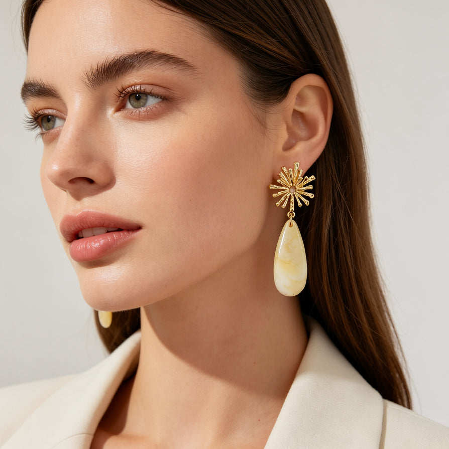 Pendientes Gota Resina con Sol Dorado - 4 Colores | Mayorista de Joyería Moda|JI JOYA