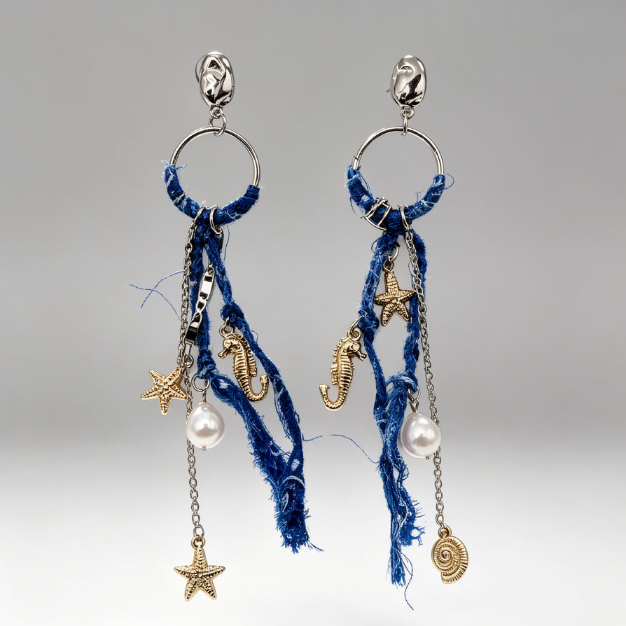 Pendientes Boho Marinos con Tela Desgastada - Mayorista Joyería Veraniega|JI JOYA