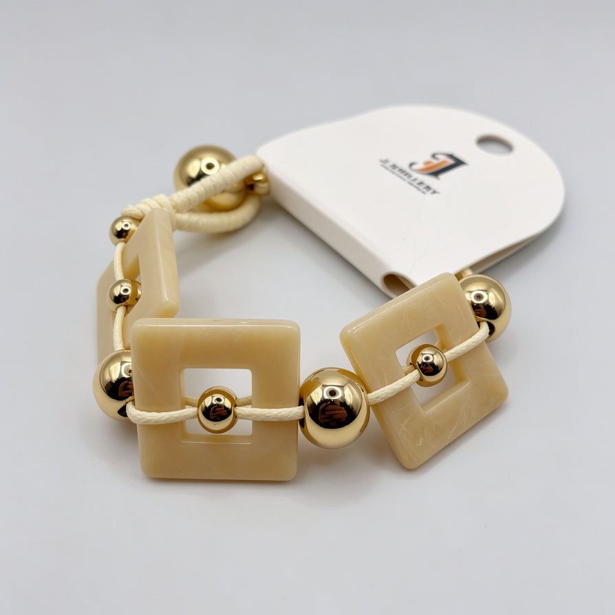 Pulsera Geométrica de Resina con Bolas Doradas | Mayorista Accesorios de Moda Personalizable|JI JOYA