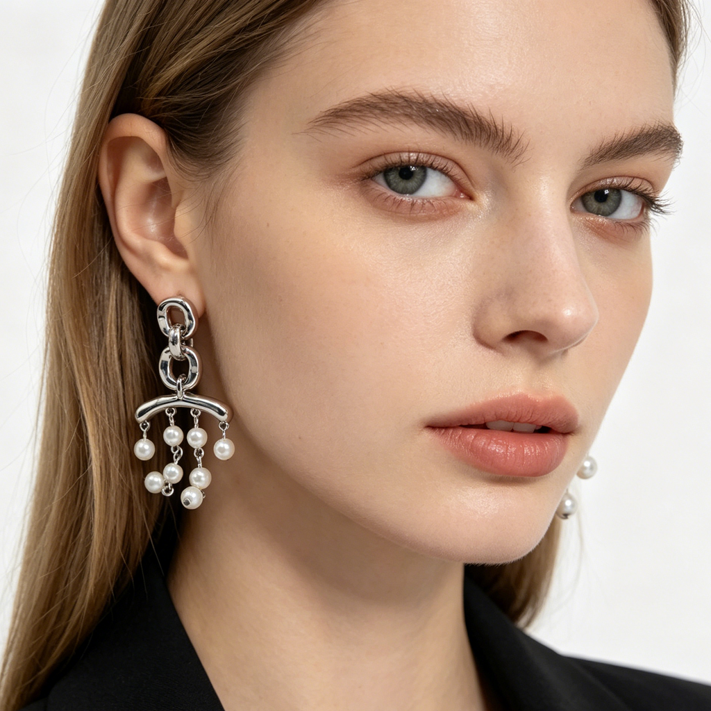 Pendientes de cadena con perlas colgantes, oro/plata, aguja S925, venta al por mayor|JI JOYA