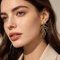 Pendientes Diseño Tropical, Zirconia Negra, Joyería de Moda para Mayoristas|JI JOYA