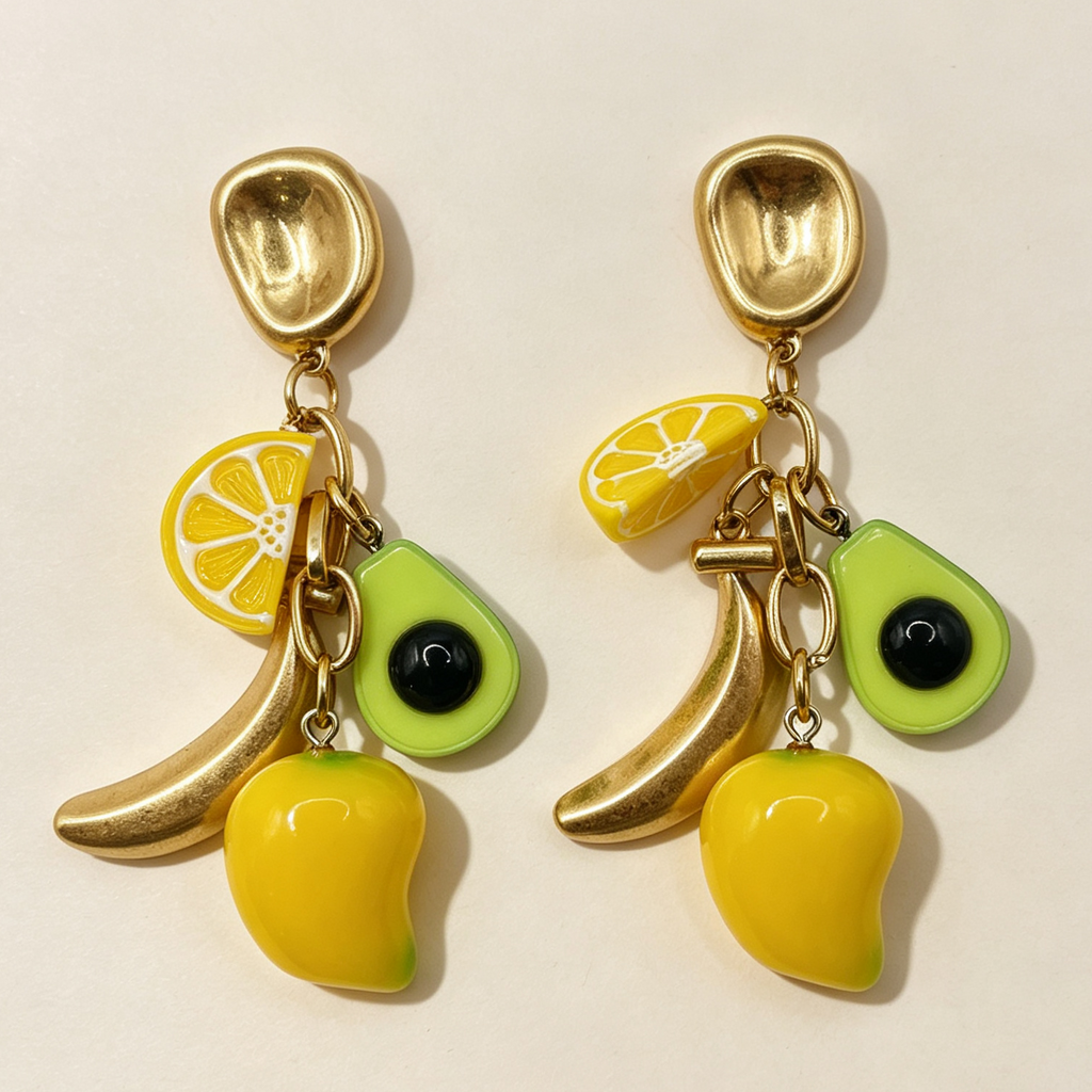 Pendientes colgantes frutas tropicales, diseño mango plátano aguacate limón, joyería de moda al por mayor|JI JOYA