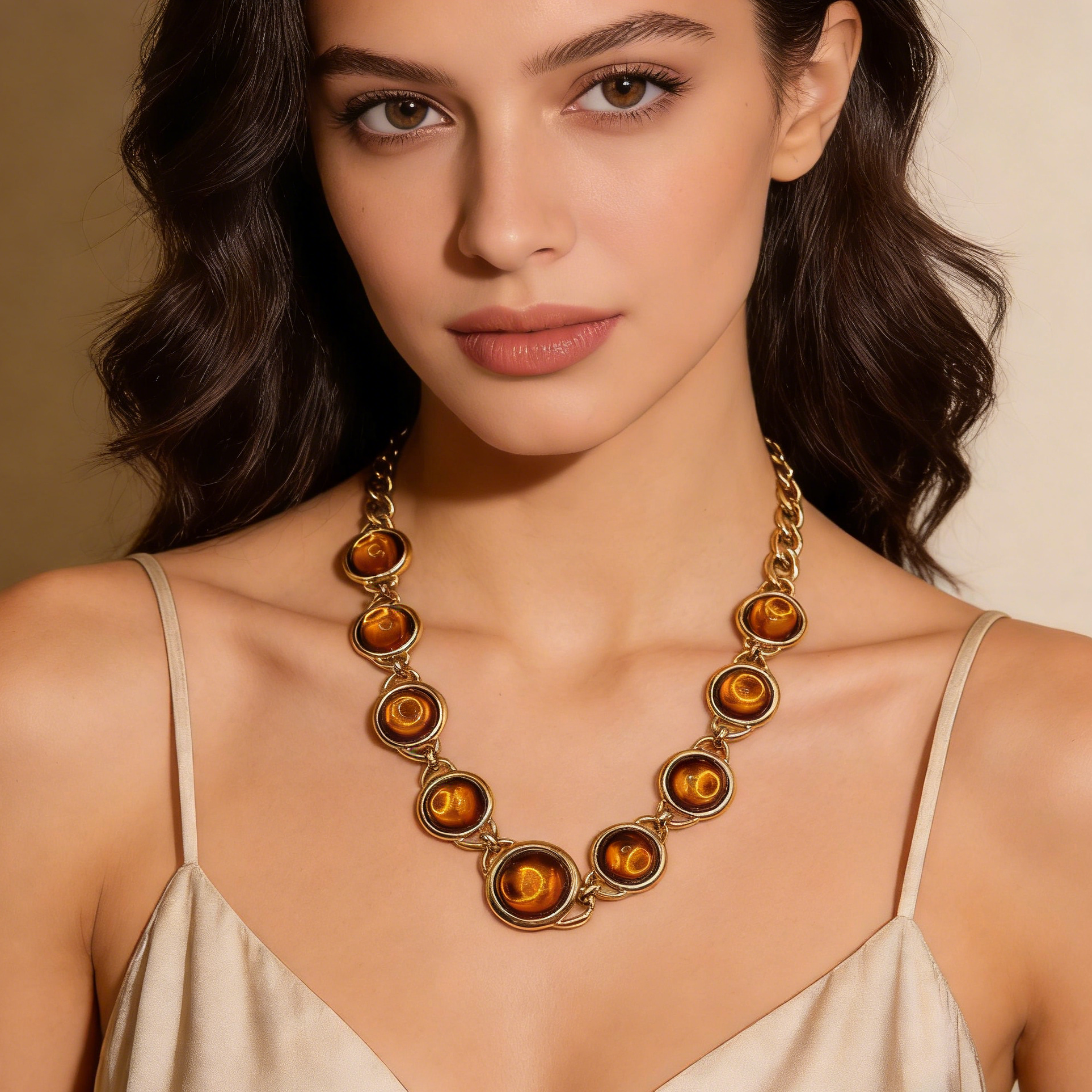 Conjunto de Joias em Ouro [Ónix Preto/Olho de Tigre] | Colar e Pulseira para Mulher