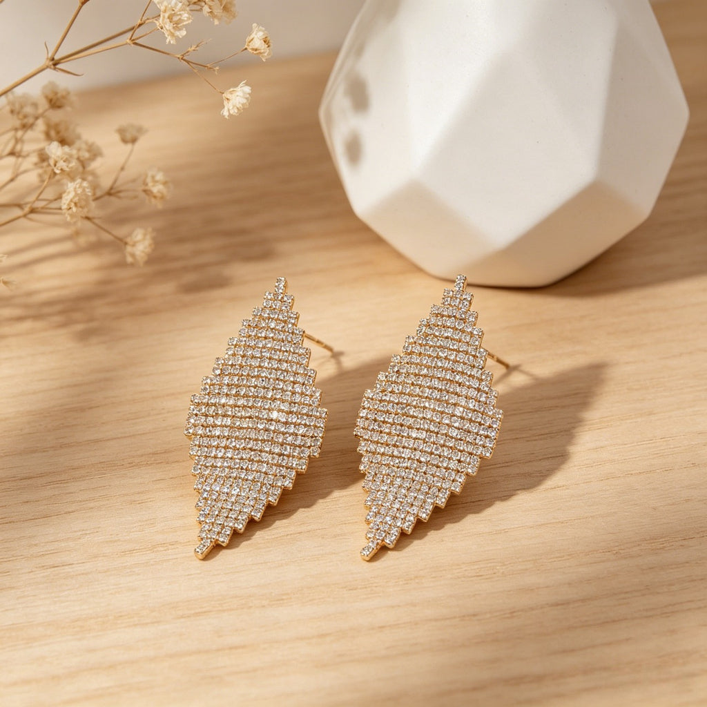 Pendientes Colgantes de Diamantes de Lujo | Diseño Geométrico con Cristales | Oro Negro y Dorado | S925 | Joyería Mayorista para Mujer|JI JOYA
