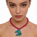 Collar único de cangrejo turquesa y cuentas rosas - Ideal para vacaciones
