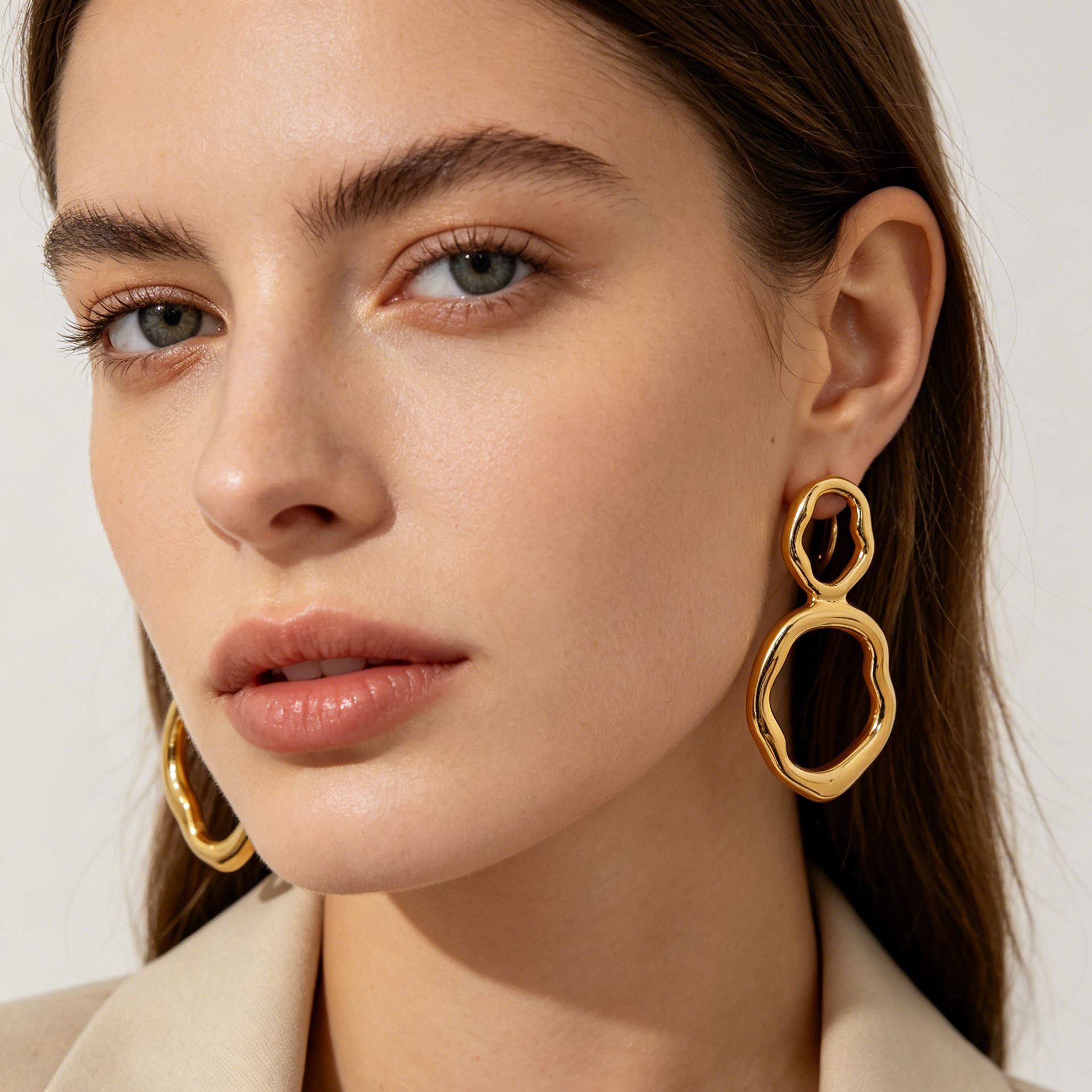 Pendientes Doble Anillo Irregular Plata y Dorado | Joyería Mayorista Diseño Minimalista Moda Mujer|JI JOYA