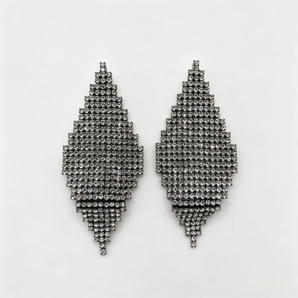 Pendientes Colgantes de Diamantes de Lujo | Diseño Geométrico con Cristales | Oro Negro y Dorado | S925 | Joyería Mayorista para Mujer|JI JOYA