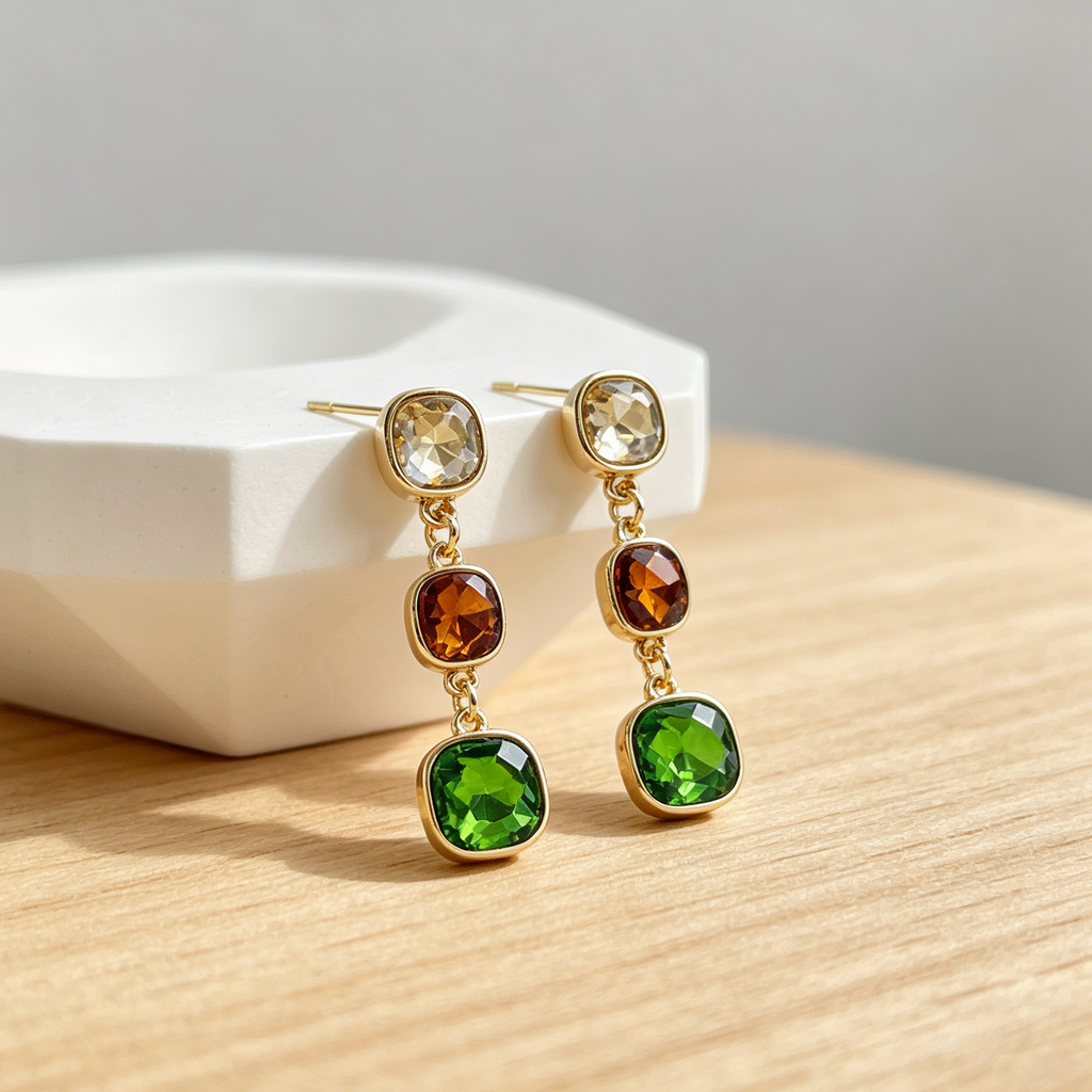 Pendientes Colgantes de Cristal 2 Colores - Joyería Mayorista de Moda con Pin S925|JI JOYA