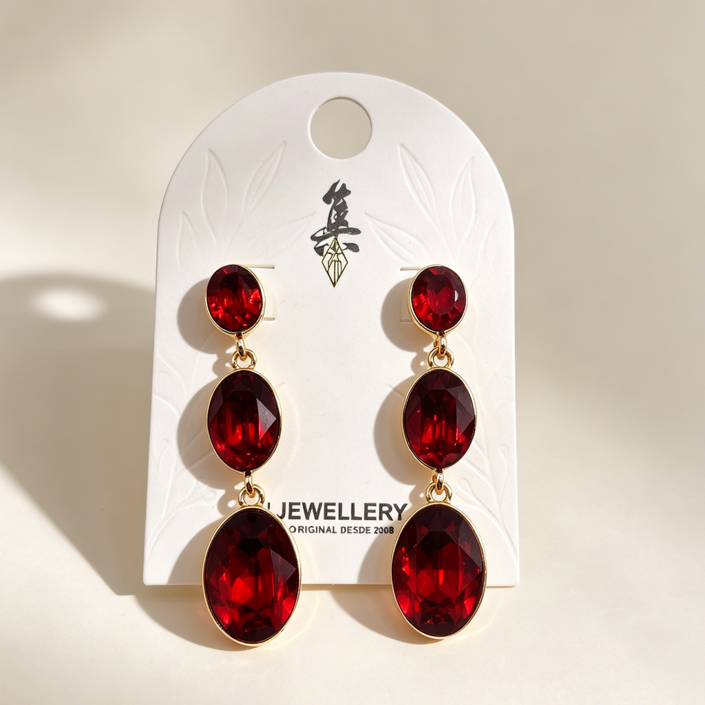 Aretes colgantes de cristal ovalado en 3 colores | Dorado | Joyería mayorista para mujer|JI JOYA