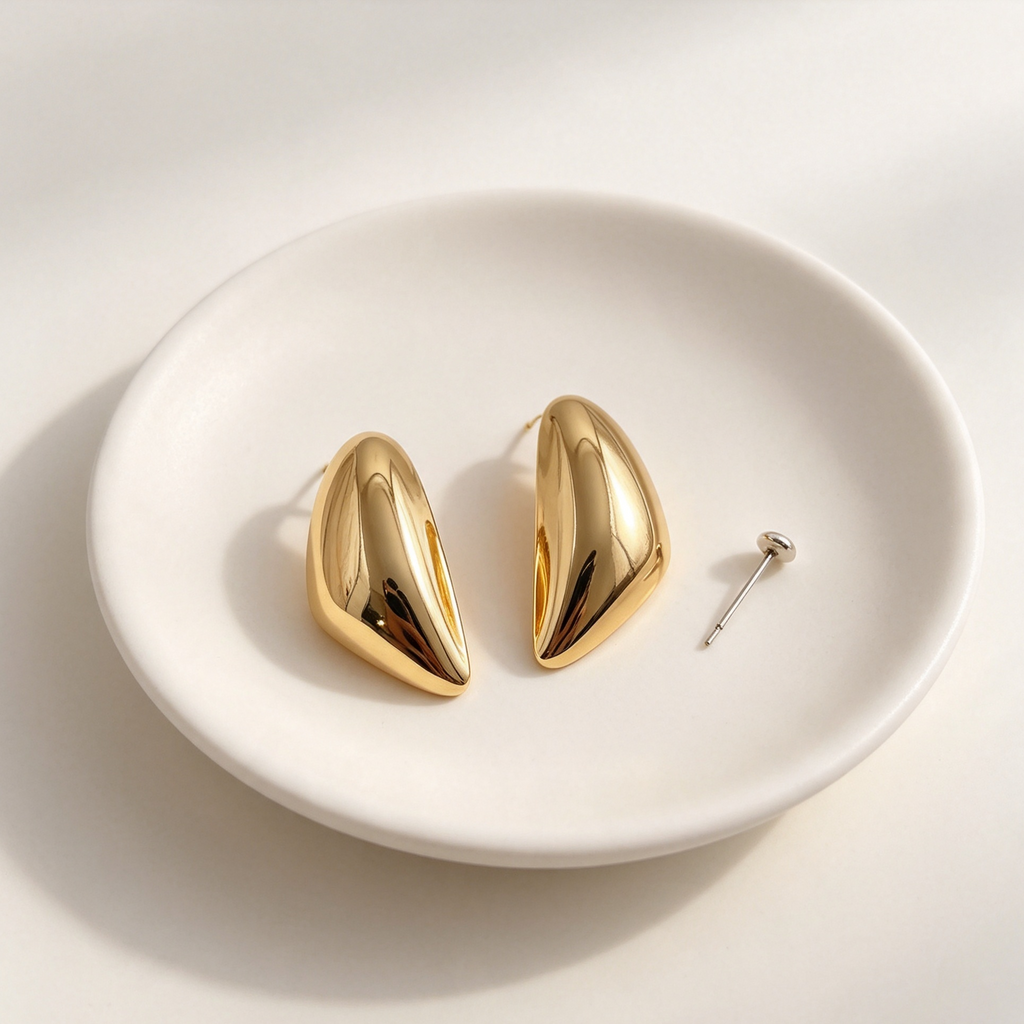 Pendientes Grandes Geométricos Dorados Brillantes | JI JOYA Mayorista