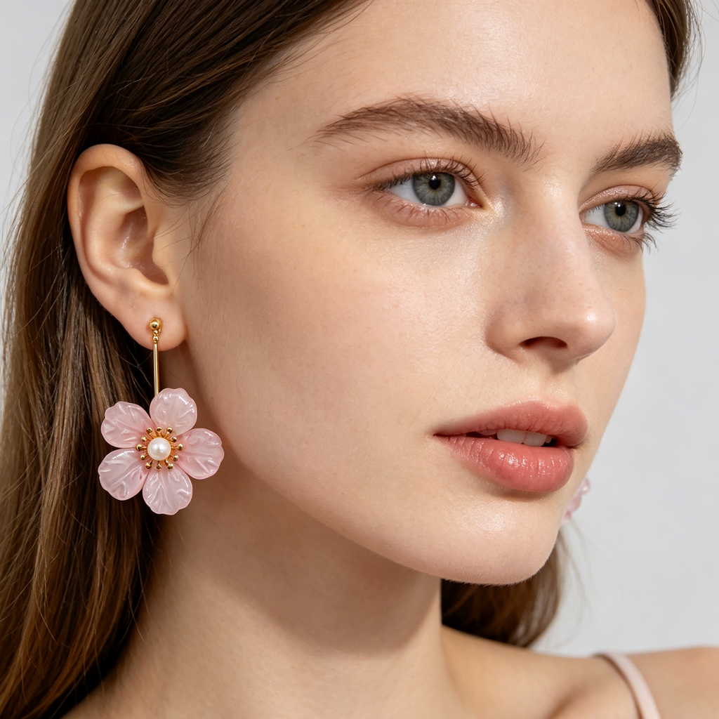 Pendientes Flor Colores Surtidos Mayorista, Pendientes Largos de Resina con Perla Artificial, Joyería Moda Floral al Por Mayor para Tiendas|JI JOYA