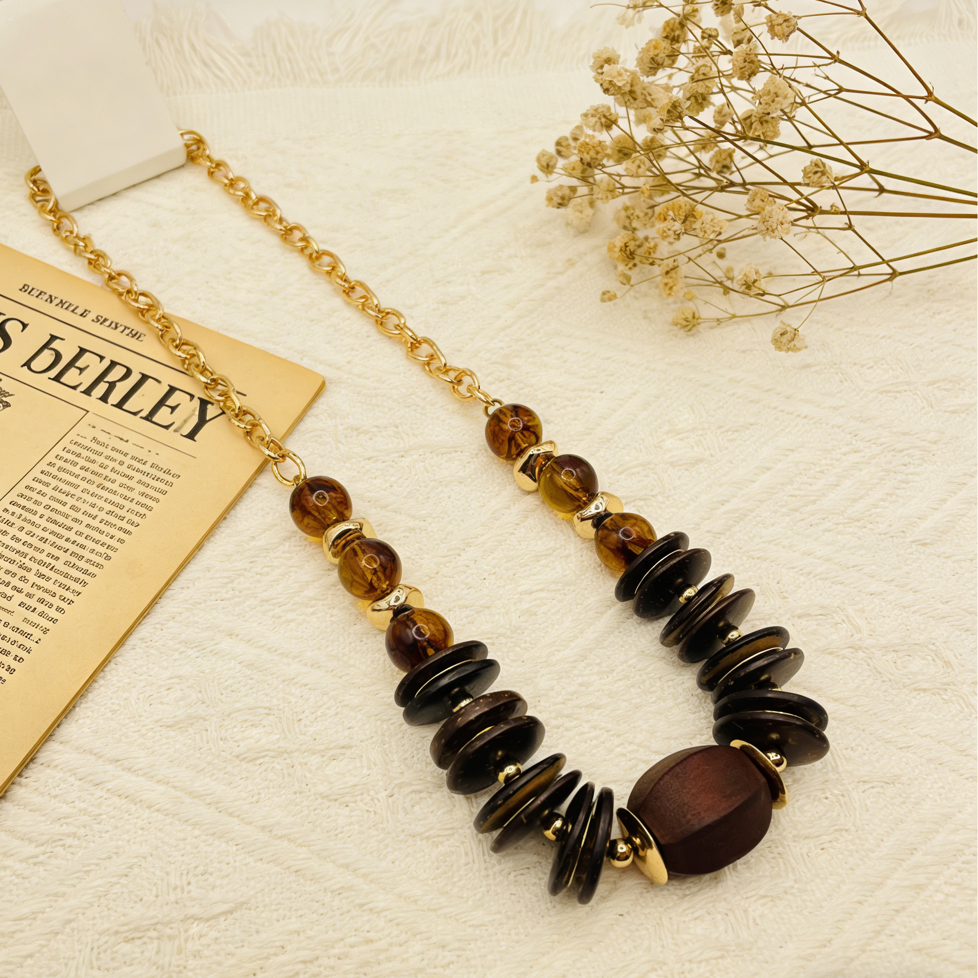 Gargantilla llamativa de ámbar y ónix | Collar llamativo de inspiración vintage