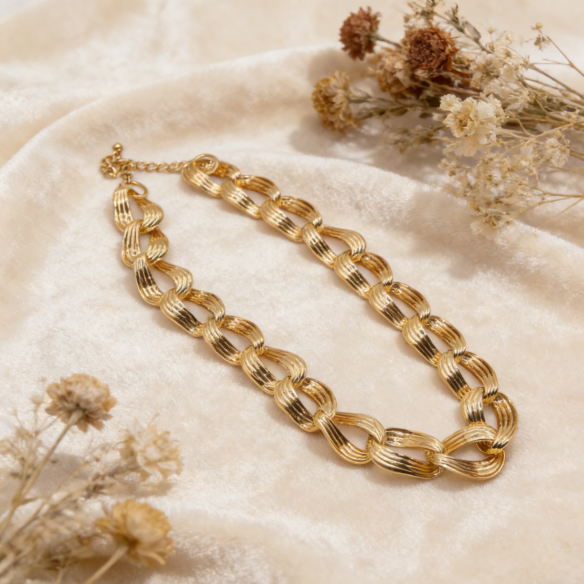 Gargantilla vintage de cadena gruesa con textura | Collar minimalista con baño de oro