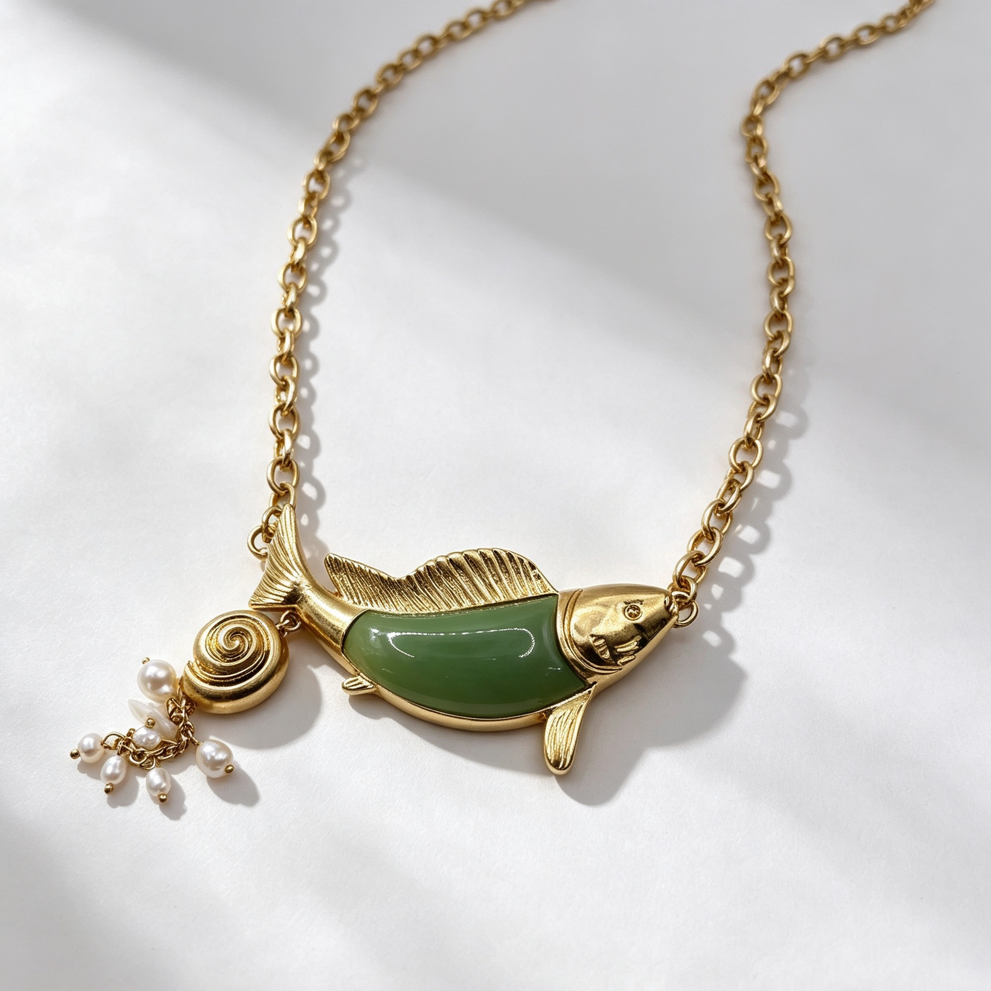 Conjunto Pendientes y Collar Pez Corazón Piedra Verde Dorado | Bisutería Mayorista Moda Mujer|JI JOYA