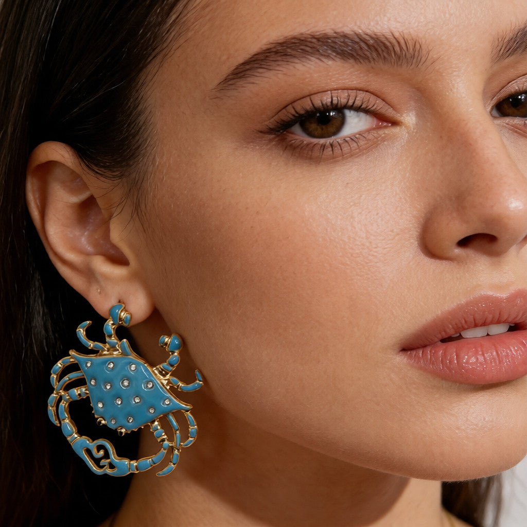 Pendientes de Cangrejo Rojos/Azules con Detalles Brillantes|JI JEWELLERY