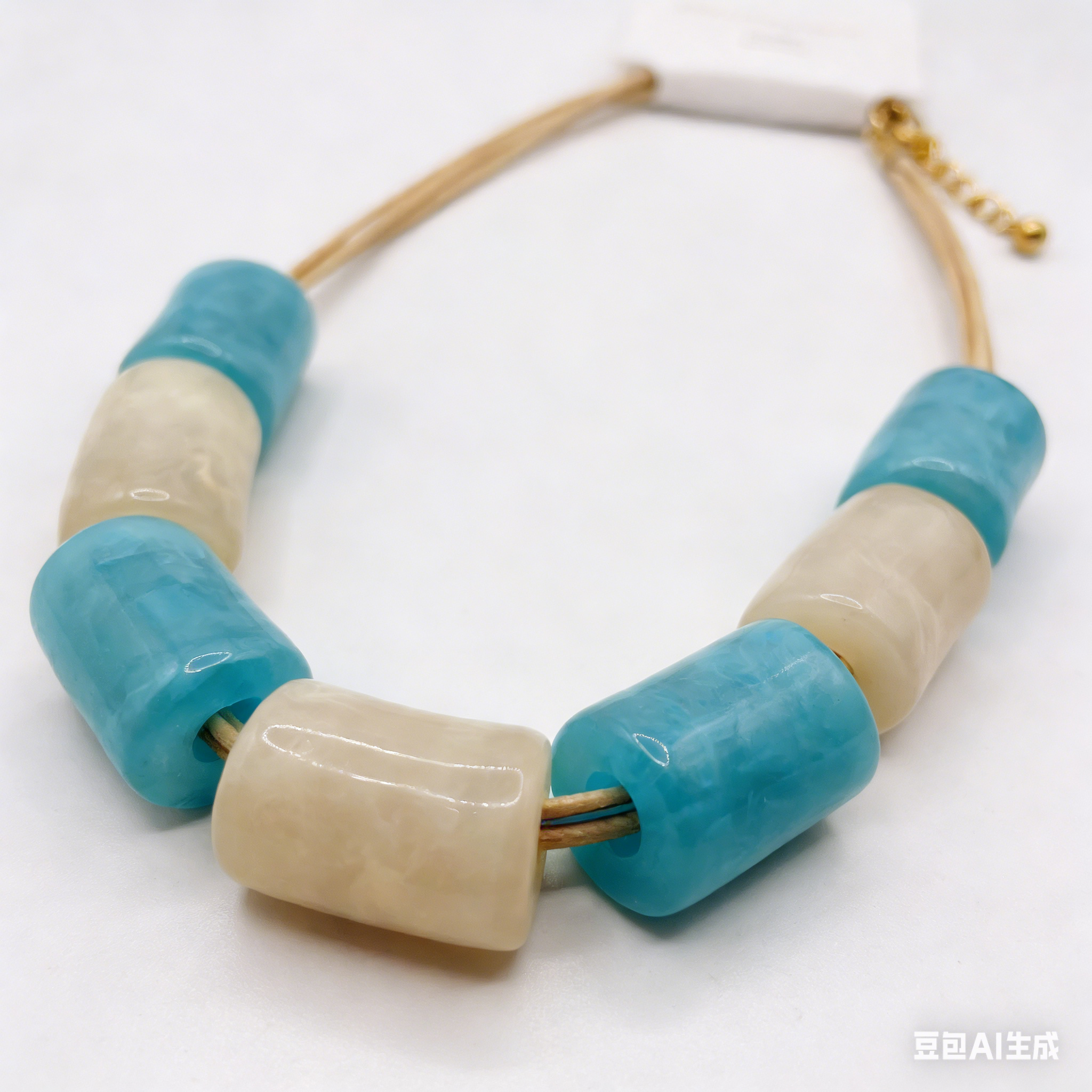 Collar de Cuentas Grandes de Resina Verde、Azul Turquesa y Marfil | Accesorio Statement Ins para Verano