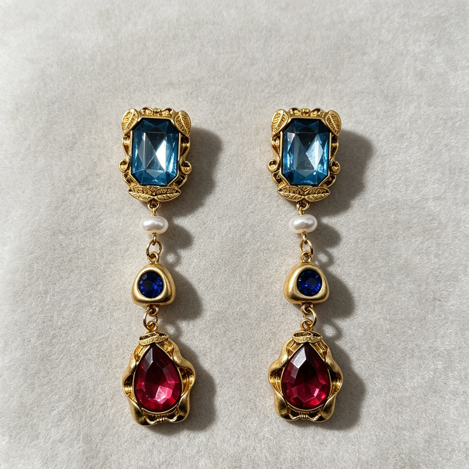 Pendientes largos de piedras coloridas vintage JI JOYA | Mayorista bisutería aleación alta calidad