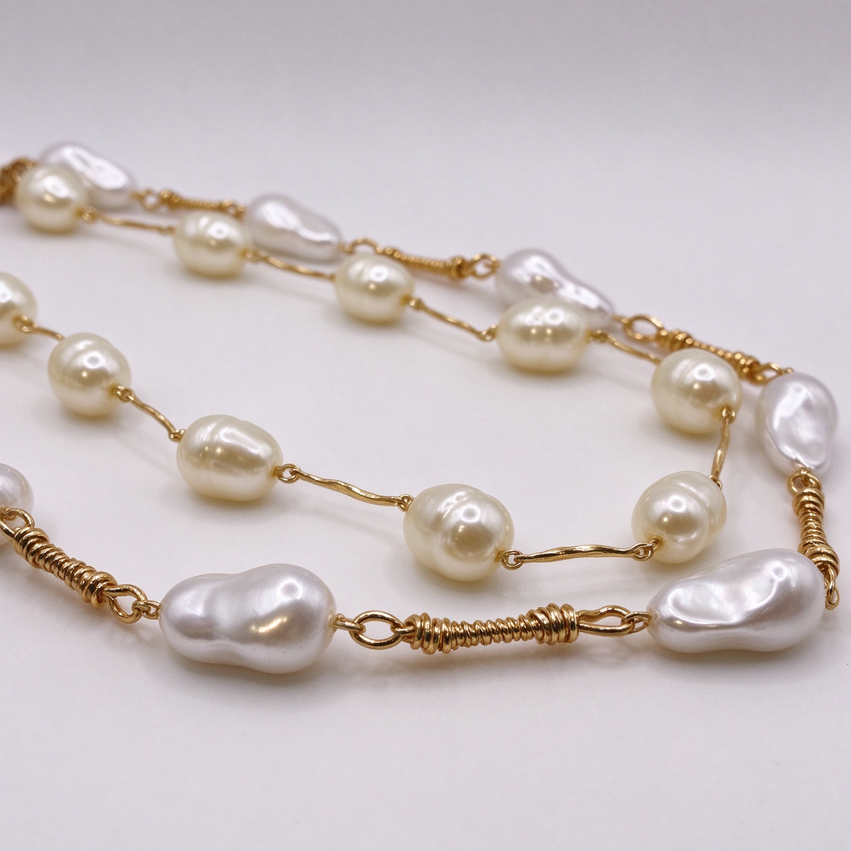 Collar Doble de Perlas Barrocas, Cadena de Alambre Dorado, Joyería al Por Mayor|JI JOYA
