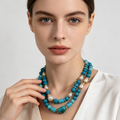 Collar Doble Capas Perlas y Cuentas Turquesa, Collar Bohemio Mayorista Joyería de Moda|JI JOYA