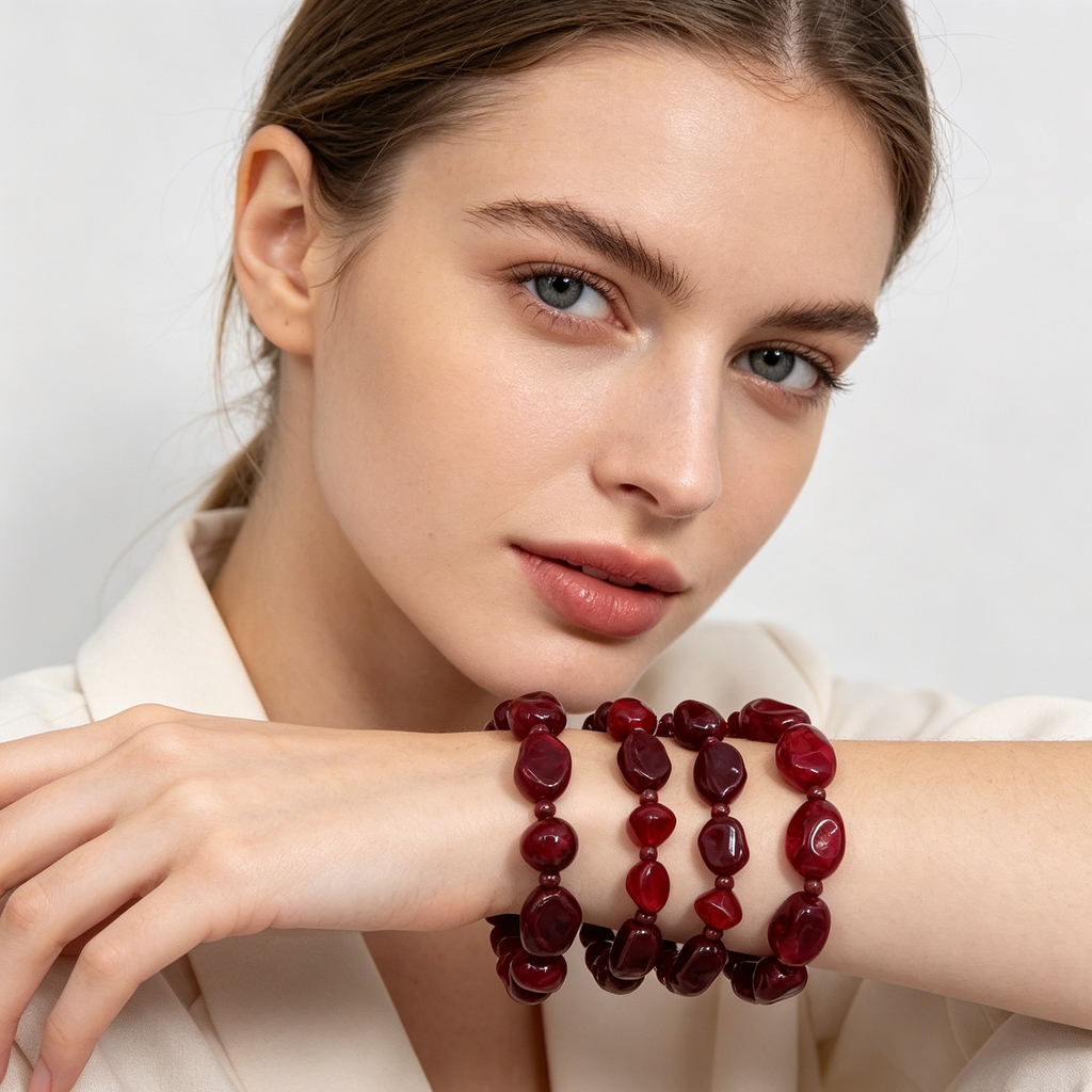 Pulseras de cuentas rojo burdeos irregular lote al por mayor, conjunto de 3 unidades, accesorios de joyería de moda femenina|JI JOYA