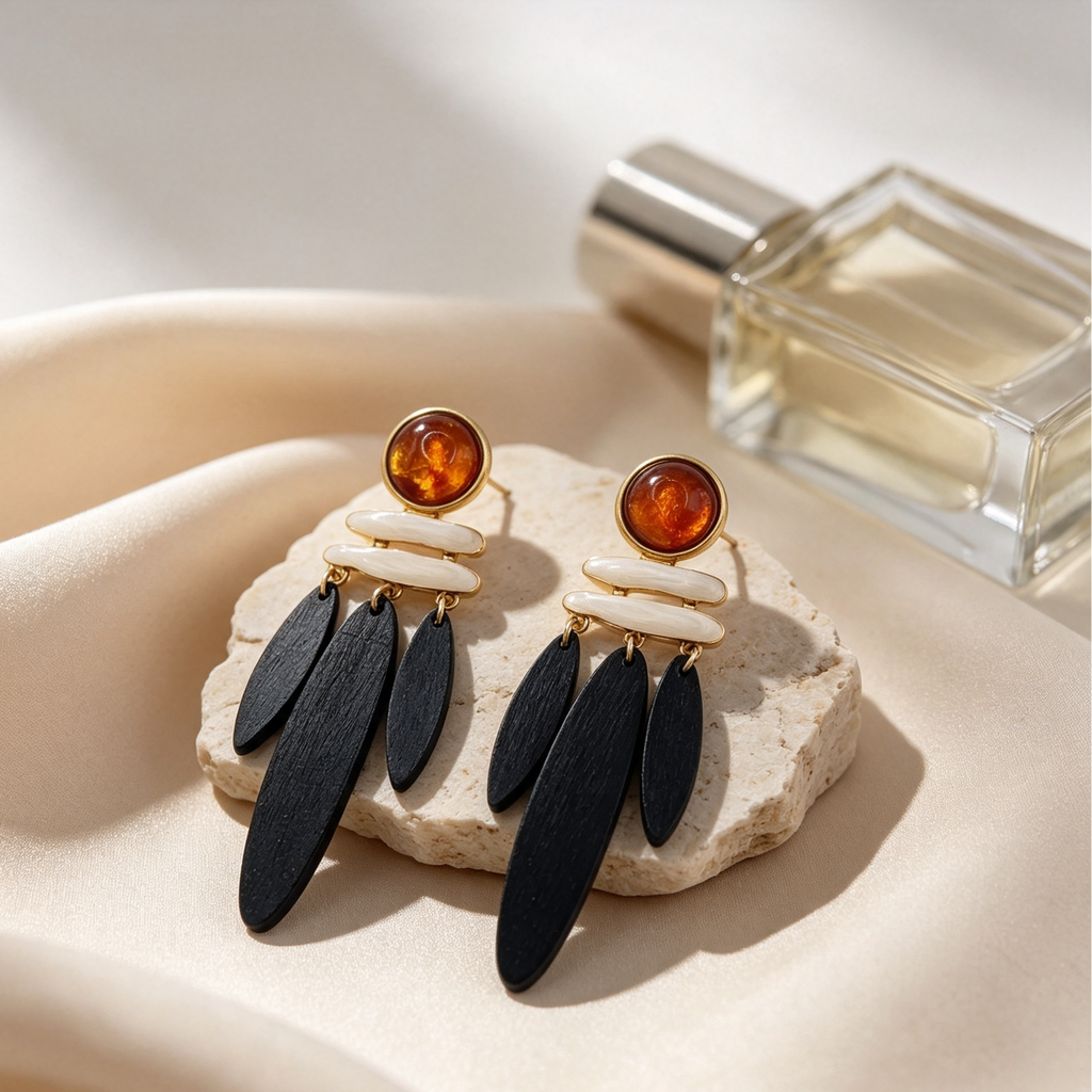 Pendientes Largos Étnicos Madera Resina | Diseño Original JI JOYA, Mayorista Compra al Por Mayor