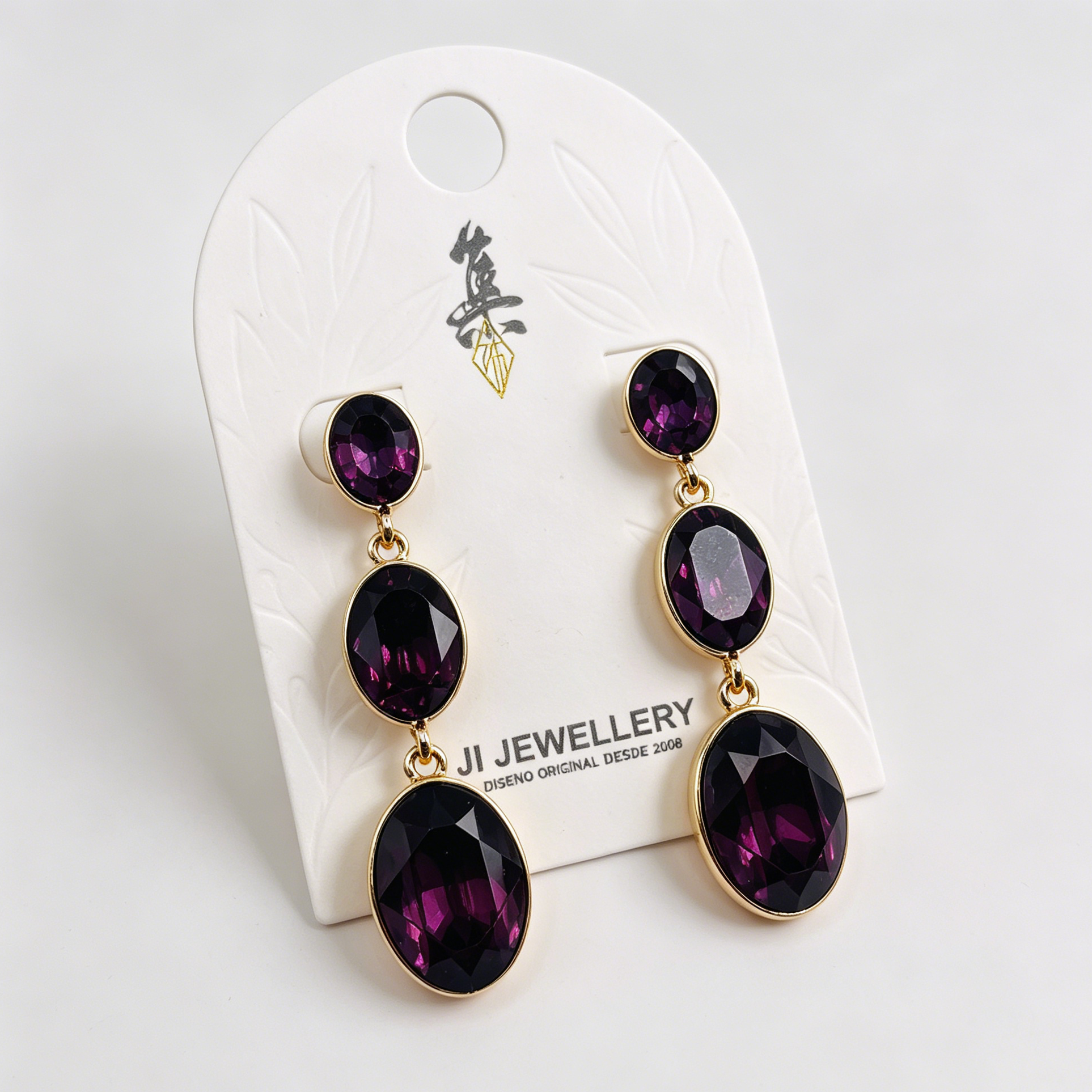 Aretes colgantes de cristal ovalado en 3 colores | Dorado | Joyería mayorista para mujer|JI JOYA