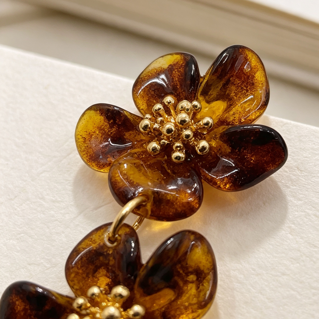 Pendientes Flor Ámbar Colgantes | Lote Mayorista Joyería Moda Resina|JI JOYA