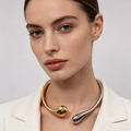 Collar de aro abierto gota bicolor oro y plata, joyería al por mayor|JI JOYA