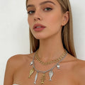 Collar y pulsera en capas de metal mixto dorado y plateado inspirados en el océano | Joyería vintage con estilo para mujer