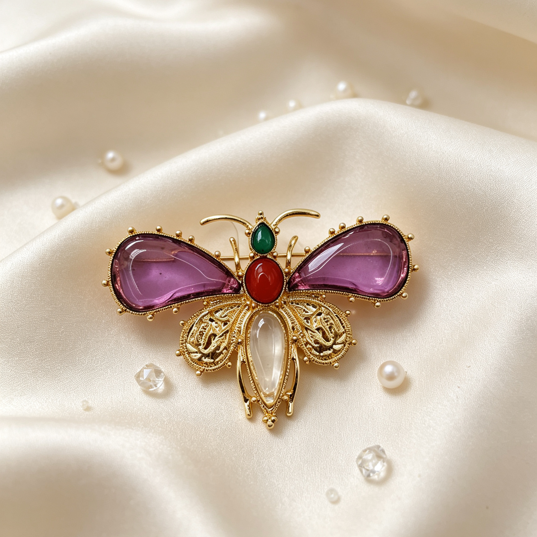 Broche Vintage Forma de Mariposa con Piedras de Colores, Accesorio de Joyería al Por Mayor|JI JOYA