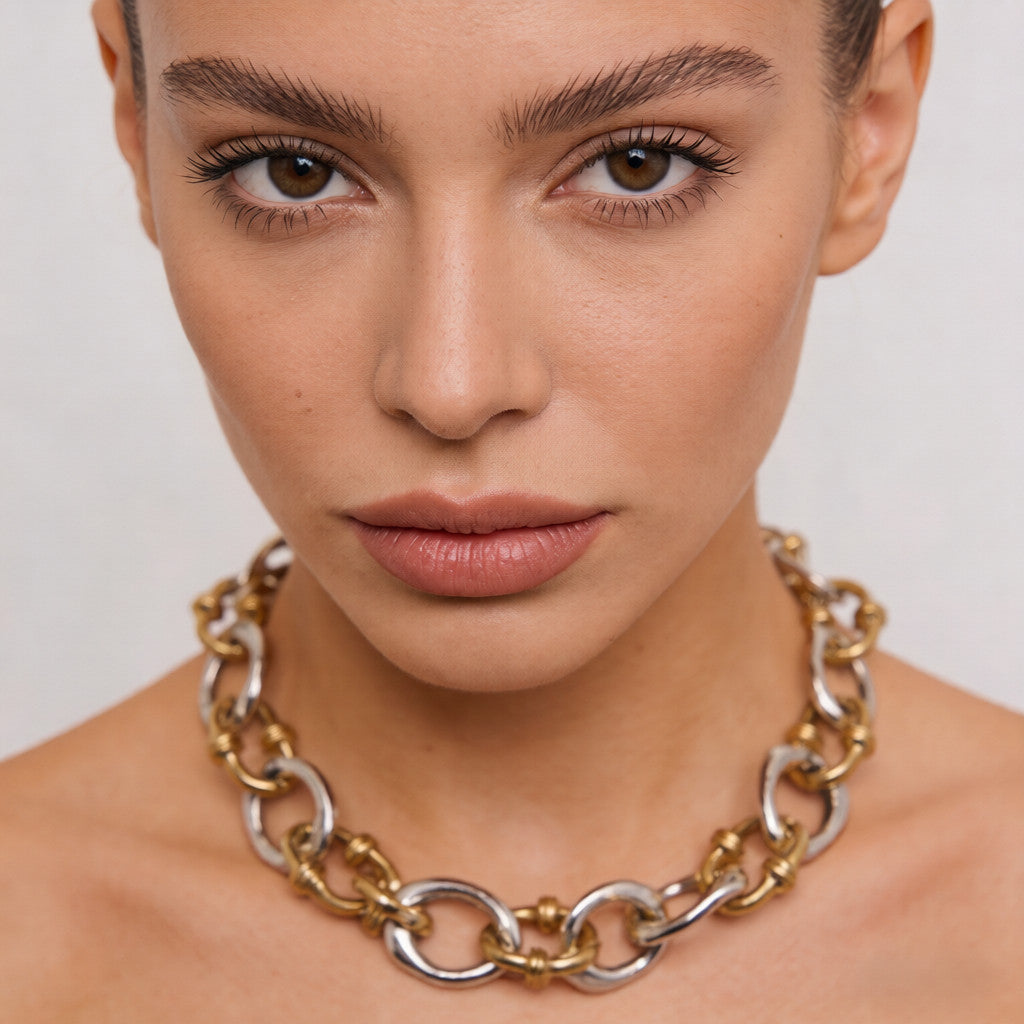 Collar de cadena gruesa bicolor oro y plata - Estilo statement