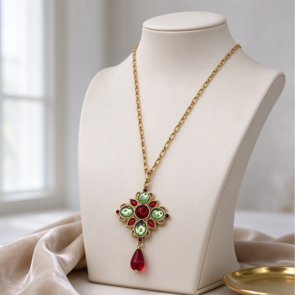 Conjunto Joyería Vintage Medieval, Collar + Pendientes Colgantes con Gota Roja, Bisutería de Lujo para Mujer, Venta al Por Mayor|JI JOYA