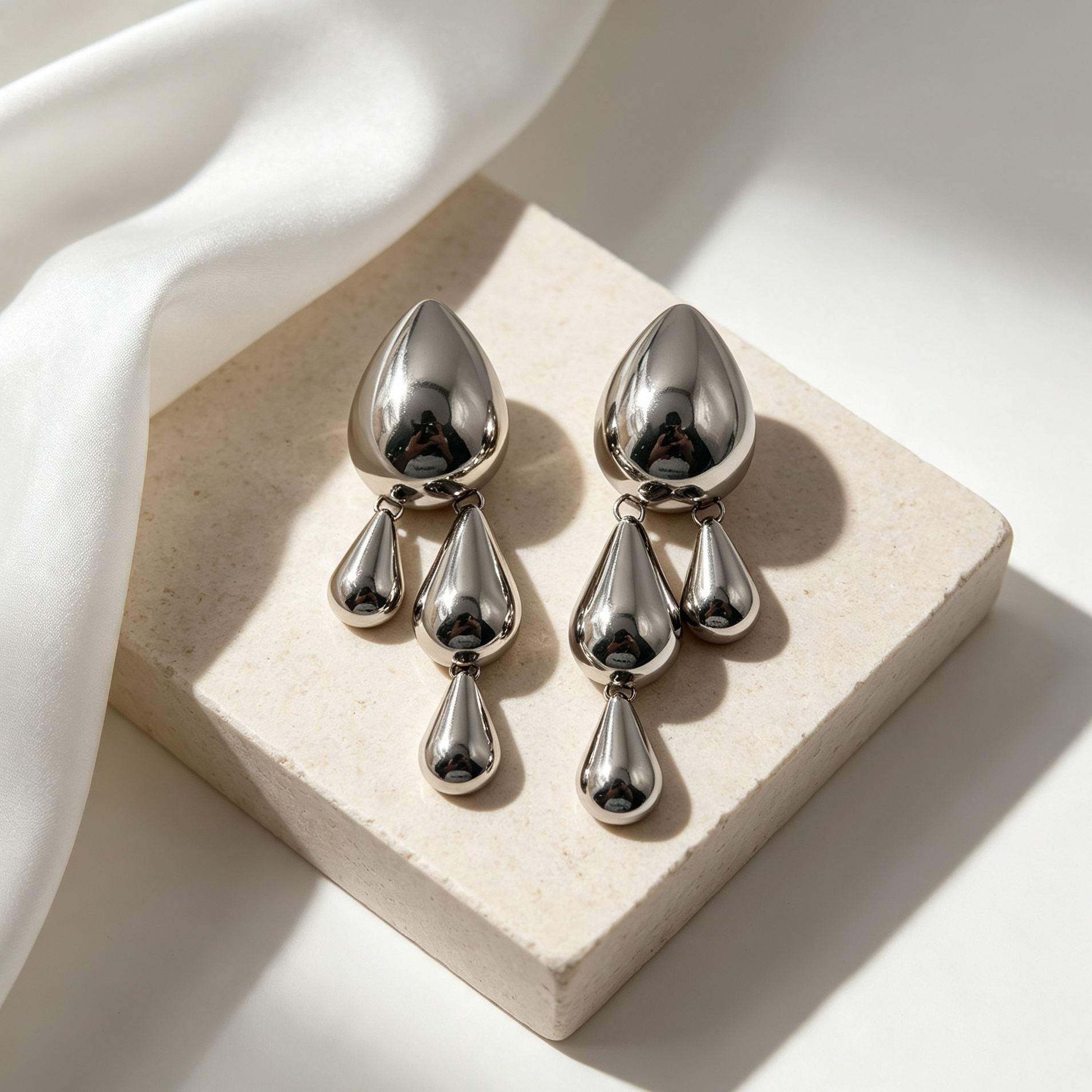 Pendientes gotas colgantes metal plata acero inoxidable | Mayorista JI JOYA