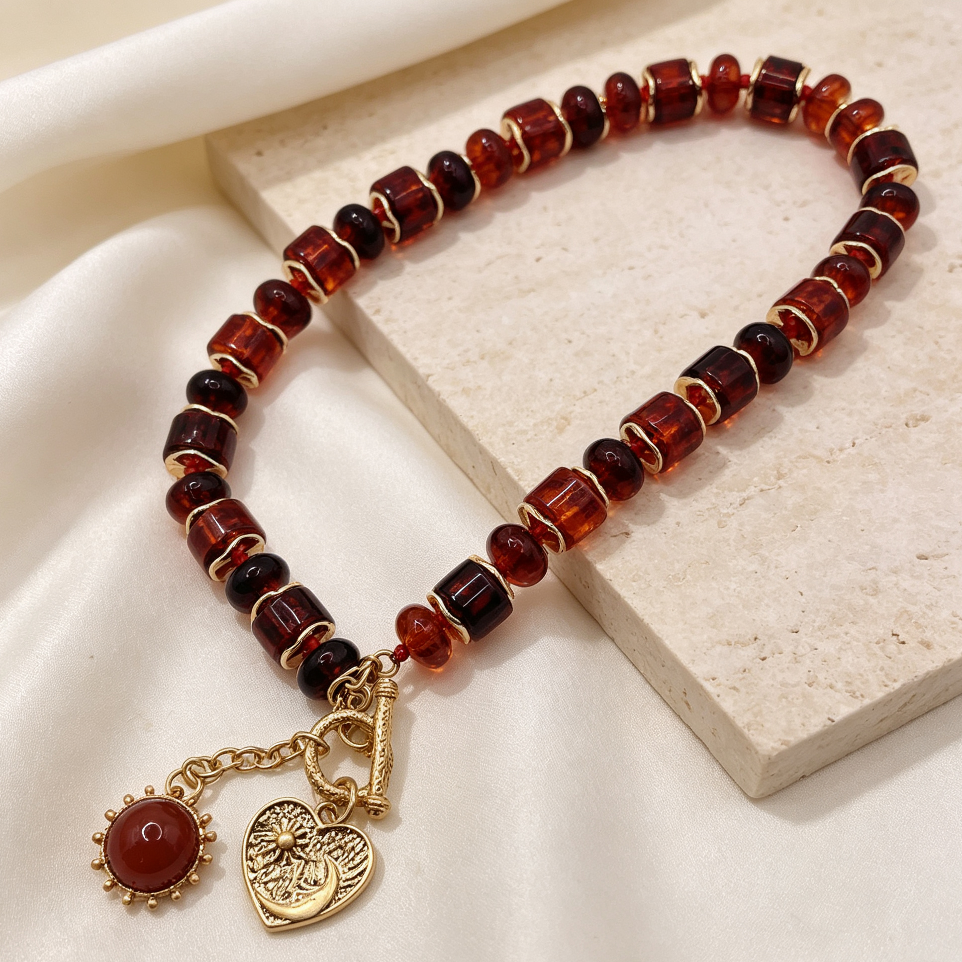 Collar de cuentas vintage con dije corazón, accesorios de moda al por mayor para mujer|JI JOYA