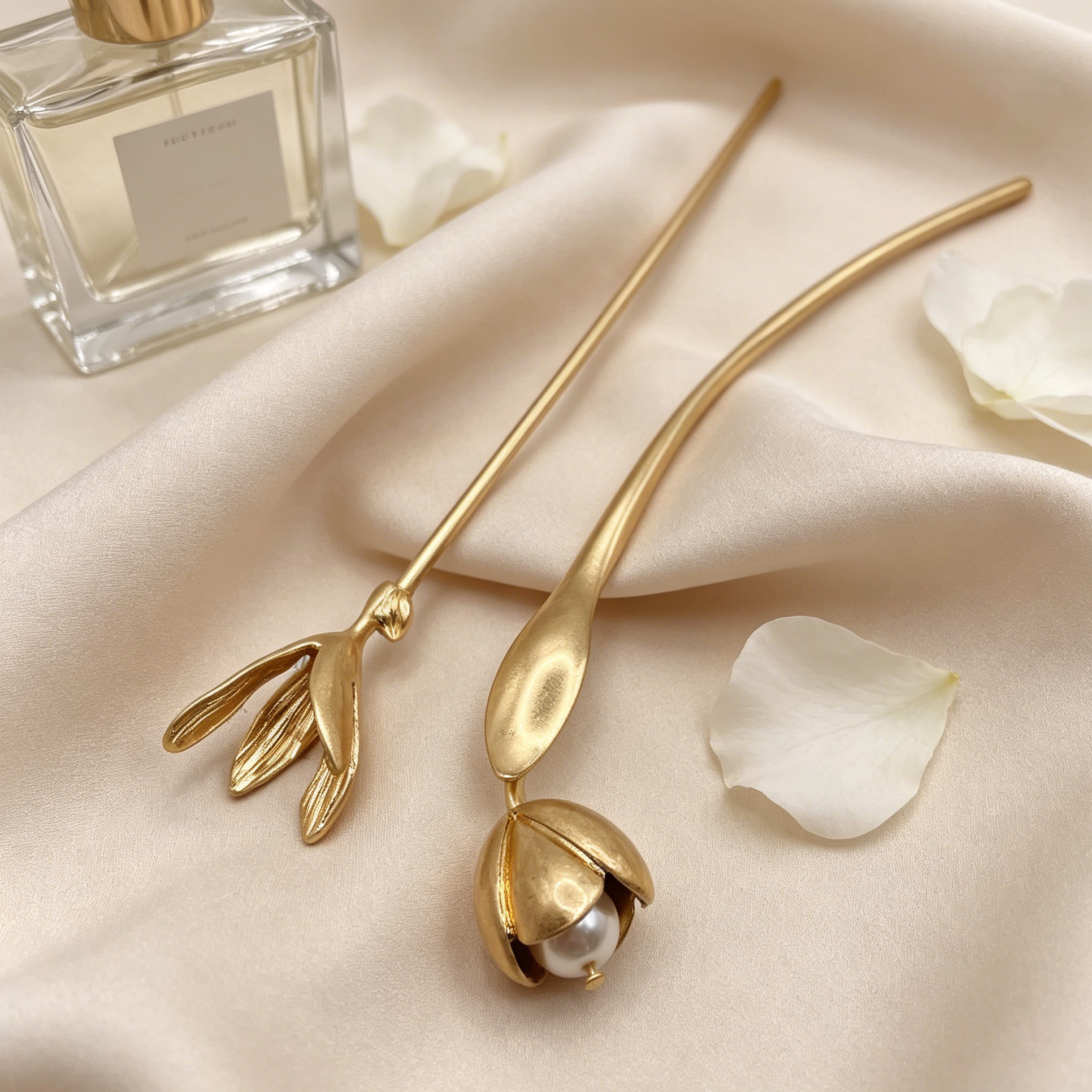Mayorista Horquillas para el Pelo de Flor Dorada, Juego de 2 Horquillas Vintage de Metal con Perla, Accesorios de Pelo Elegantes al Por Mayor para Mujer|JI JOYA